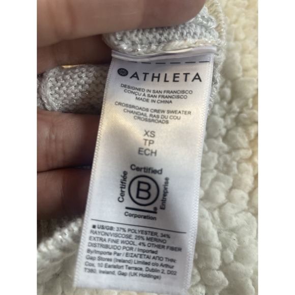 ATHLETA Women's Crossroads Crew Cable Knit Sweater Light Gray Metallic XS - Picture 5 of 8
